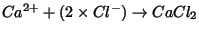 $Ca^{2+} + (2\times Cl^-) \rightarrow CaCl_2$